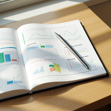 An open fitness diary with a pen and progress charts sketched inside