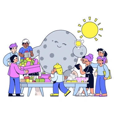 A friendly golem helping vendors carry heavy goods at a lively marketplace.