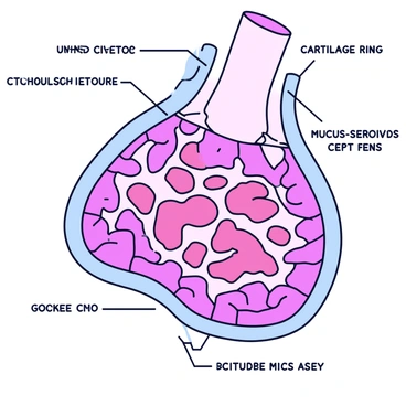 A histology slide illustration depicting the cellular structure of the trachea