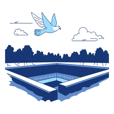 A white dove is soaring gracefully above the two reflecting pools of the 9/11 Memorial. The dove's wings are outstretched as it glides through the clear sky. Below, the dark water of the reflecting pools mirrors the surrounding trees and the names inscribed on the edges. The sun casts soft shadows around the memorial area, creating a serene atmosphere. A few clouds are scattered in the sky, enhancing the peaceful scene.