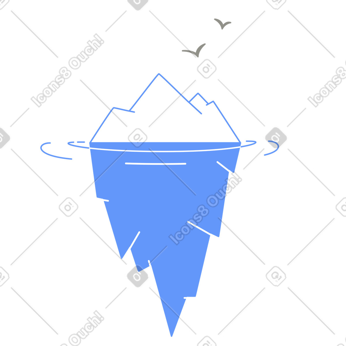 Iceberg galleggiante nell'oceano, profondità nascosta, valutazione e analisi del rischio illustrazione in stile Plain scarica in PNG, SVG