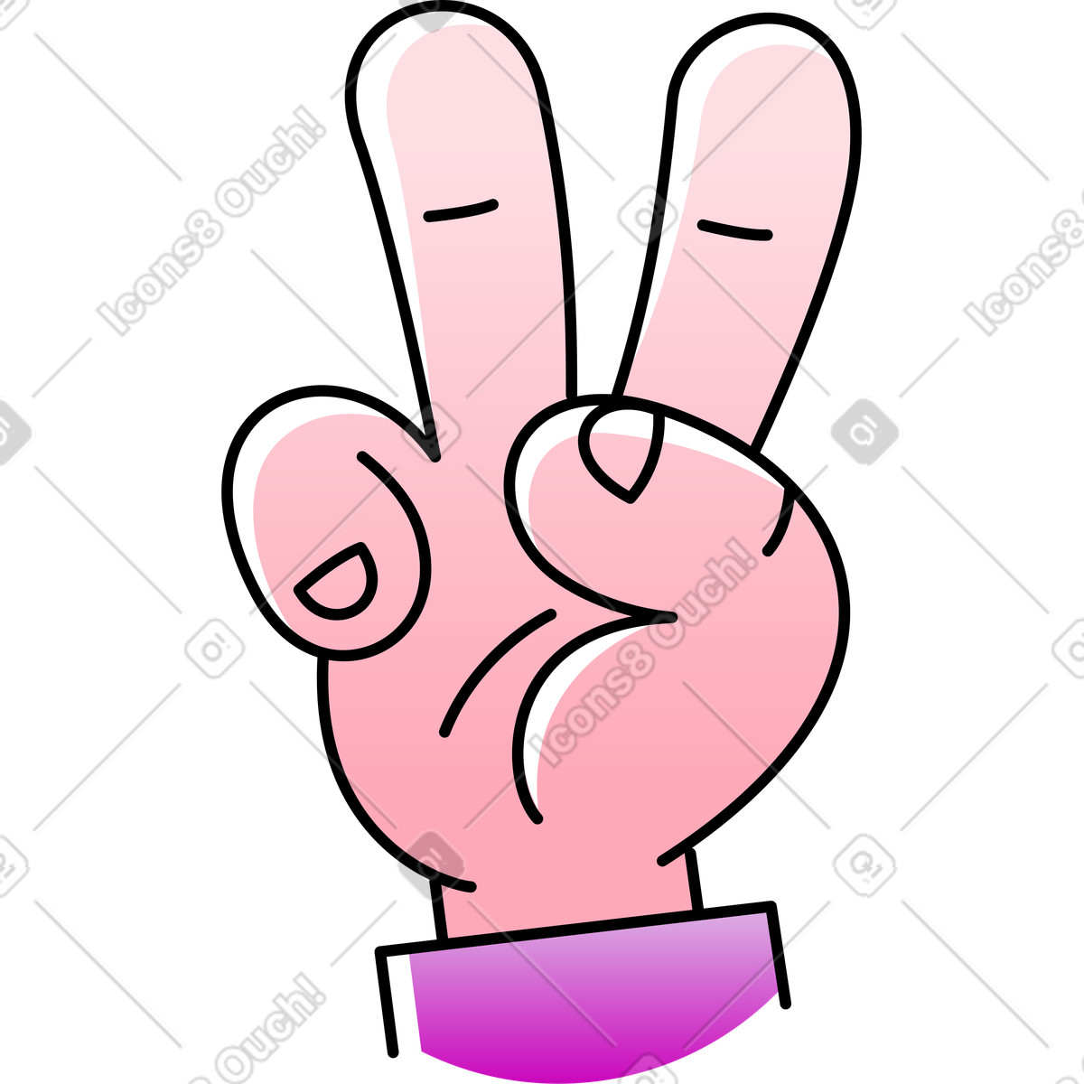 Pocus スタイルの ピースサインを示す手 のイラストをPNG、SVG形式でダウンロード
