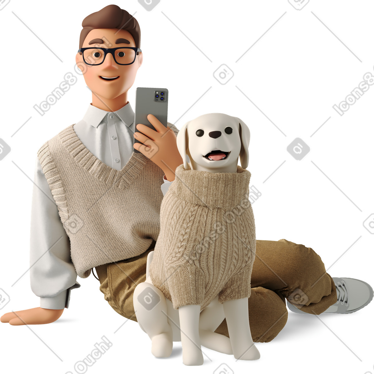 Ilustración Man playing dress up with pet dog en estilo 3D Business a descargar en PNG y SVG