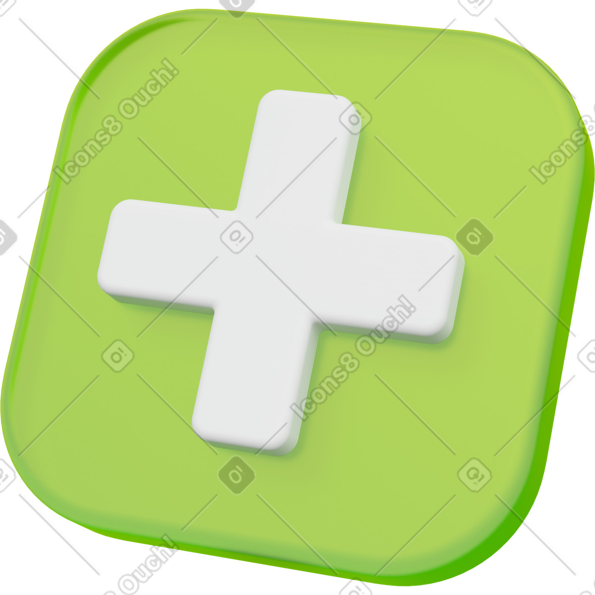 Illustration Icône plus verte, symbole d'addition, marque d'approbation et de croissance dans le style 3D Playful à télécharger aux formats PNG, SVG