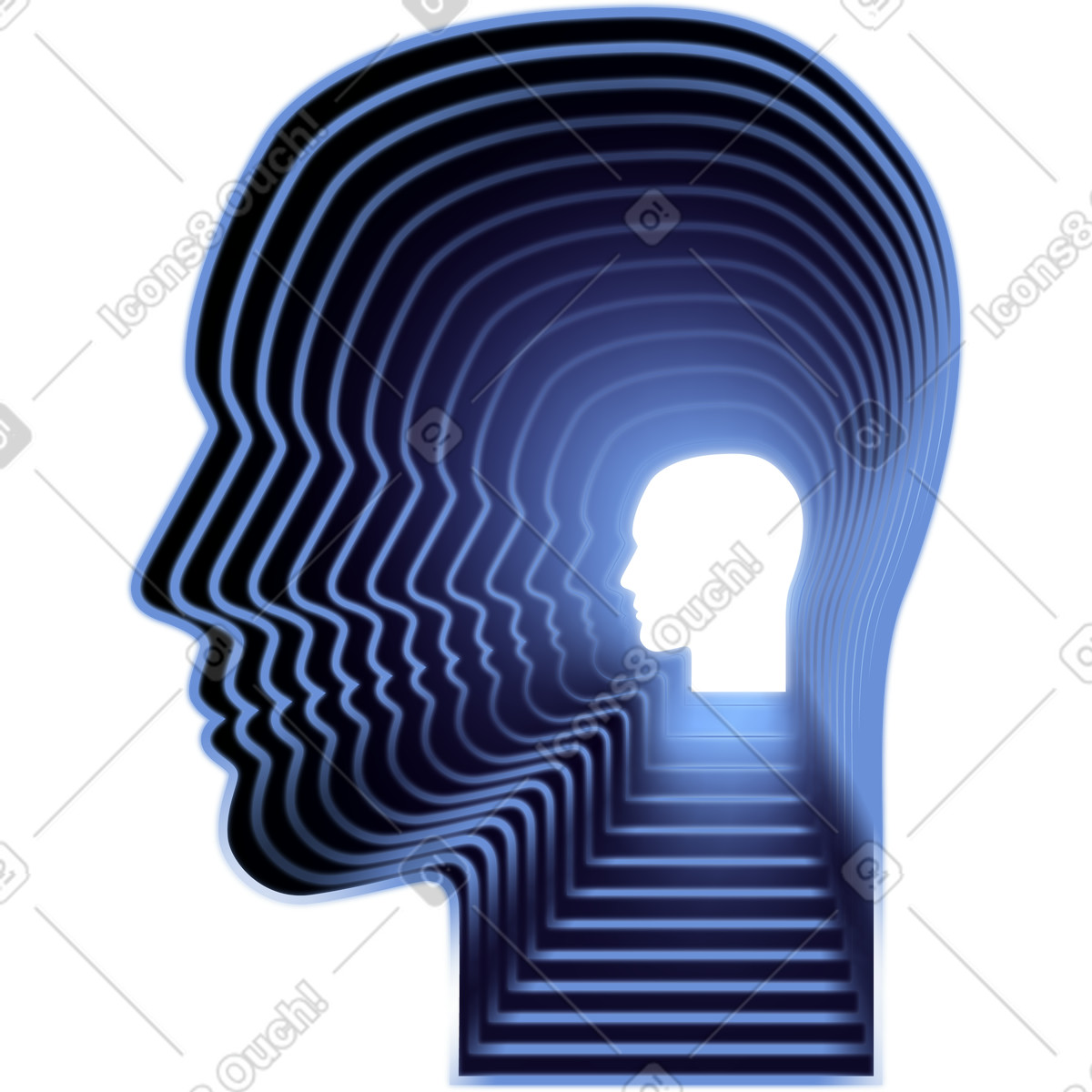 Illustration Couches du profil de la tête humaine en perspective dans le style Dimension à télécharger aux formats PNG, SVG