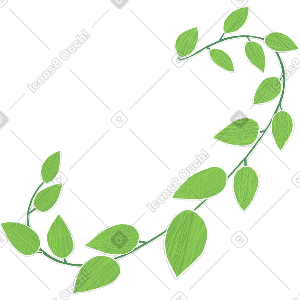 Branch with green leaves arranged in a semicircle illustration Crafty style download PNG, SVG