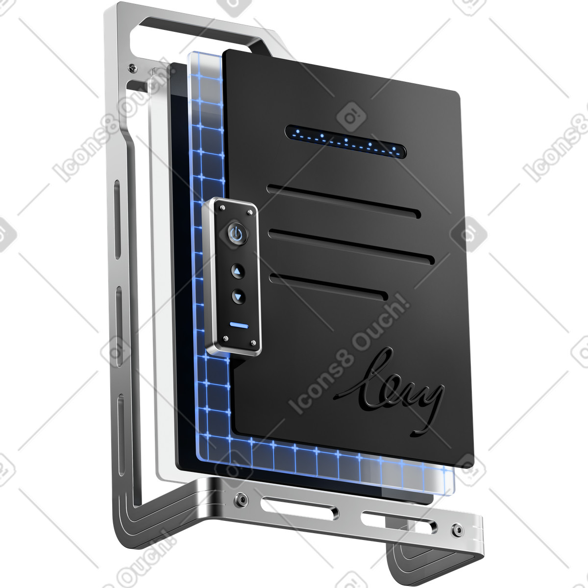 Illustration Digital archive folder mounted on metallic bracket with indicator lights dans le style 3D à télécharger aux formats PNG, SVG