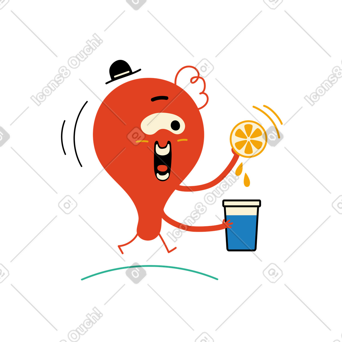Charakter trinkt wasser mit zitrone-Illustration im Jelly-Stil als Download in PNG, SVG