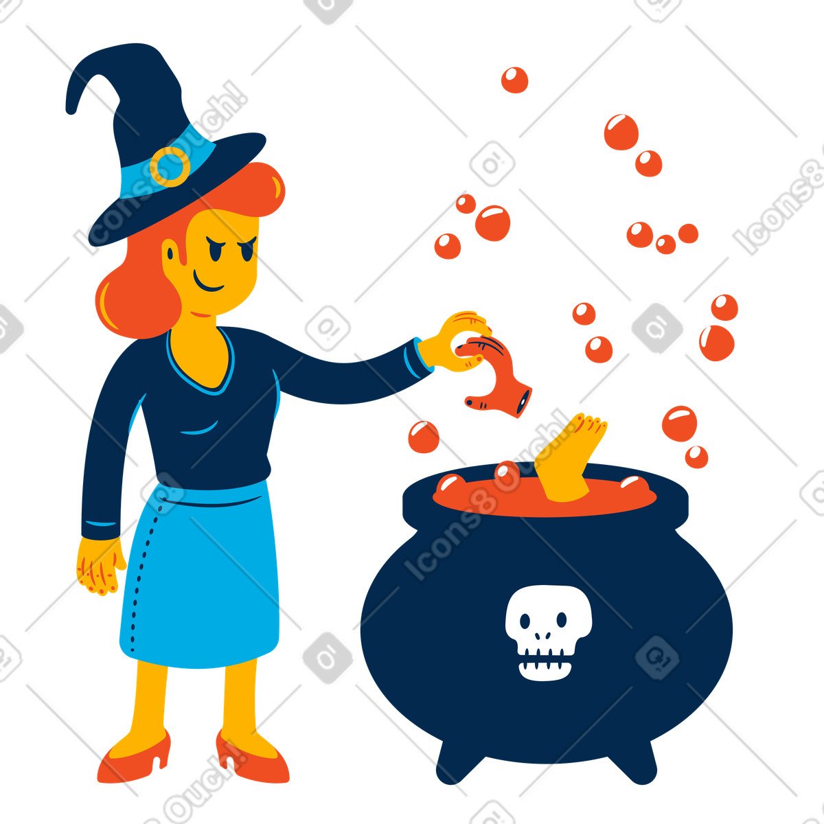 Illustration Sorcière préparant une potion de sorcellerie dans le style Flame à télécharger aux formats PNG, SVG