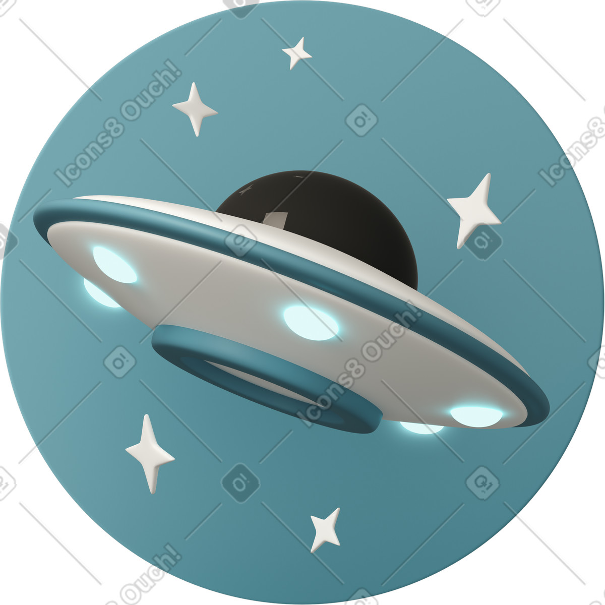 Ilustração animada de Ufo on blue background em no estilo 3D Casual life para baixar em GIF, Lottie (JSON), AE