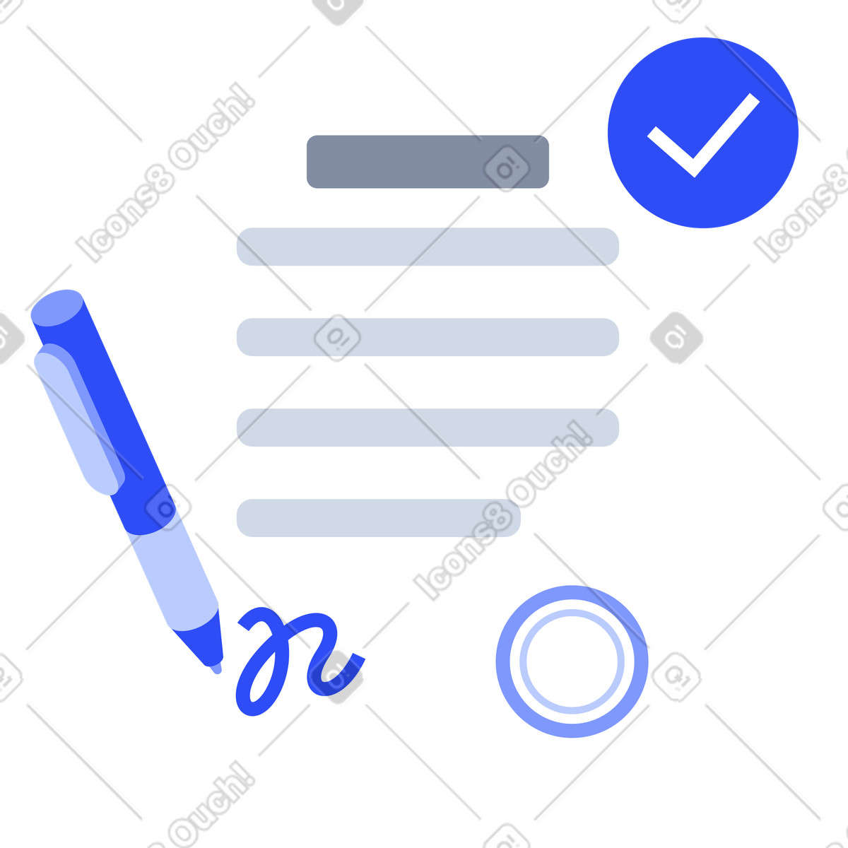 Official document signing, business agreement approval, signed contract with pen illustration in System style download in PNG, SVG