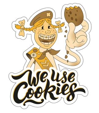 A girl holding a cookie and smiling - Rubber style illustration