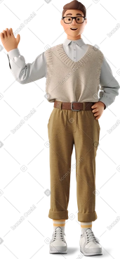 Young man standing and waving PNG, SVG