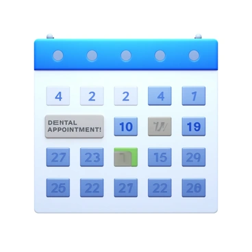 A calendar page displaying a grid of dates with a highlighted square for a specific date. The highlighted date features bold text reading "Dental Appointment!" in a contrasting color. The surrounding dates are in a standard font. The calendar page has a simple design, with clear lines separating each day, and a small section for the month and year at the top. The overall color scheme is clean and easy to read.