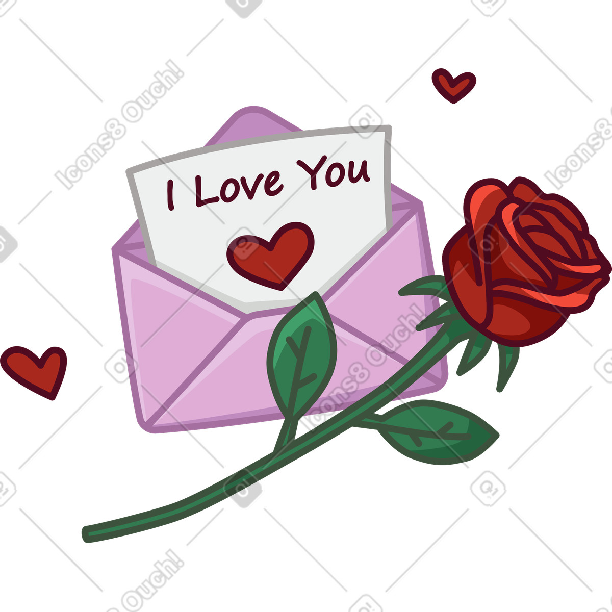 Ilustração de Carta amor com uma rosa vermelha em no estilo Festicon para baixar em PNG, SVG
