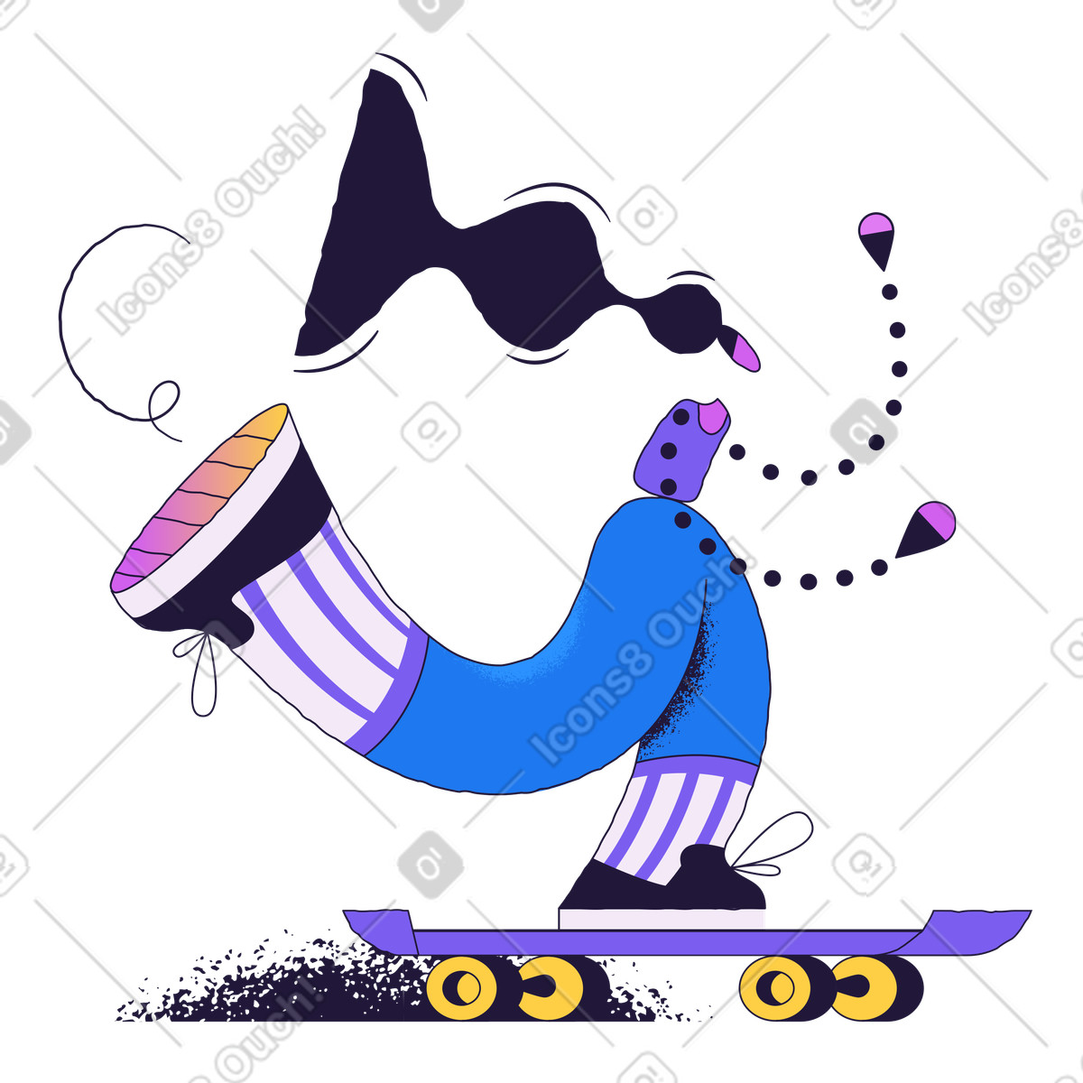 Ilustración Mujer haciendo skate y divirtiéndose en estilo Conifer a descargar en PNG SVG