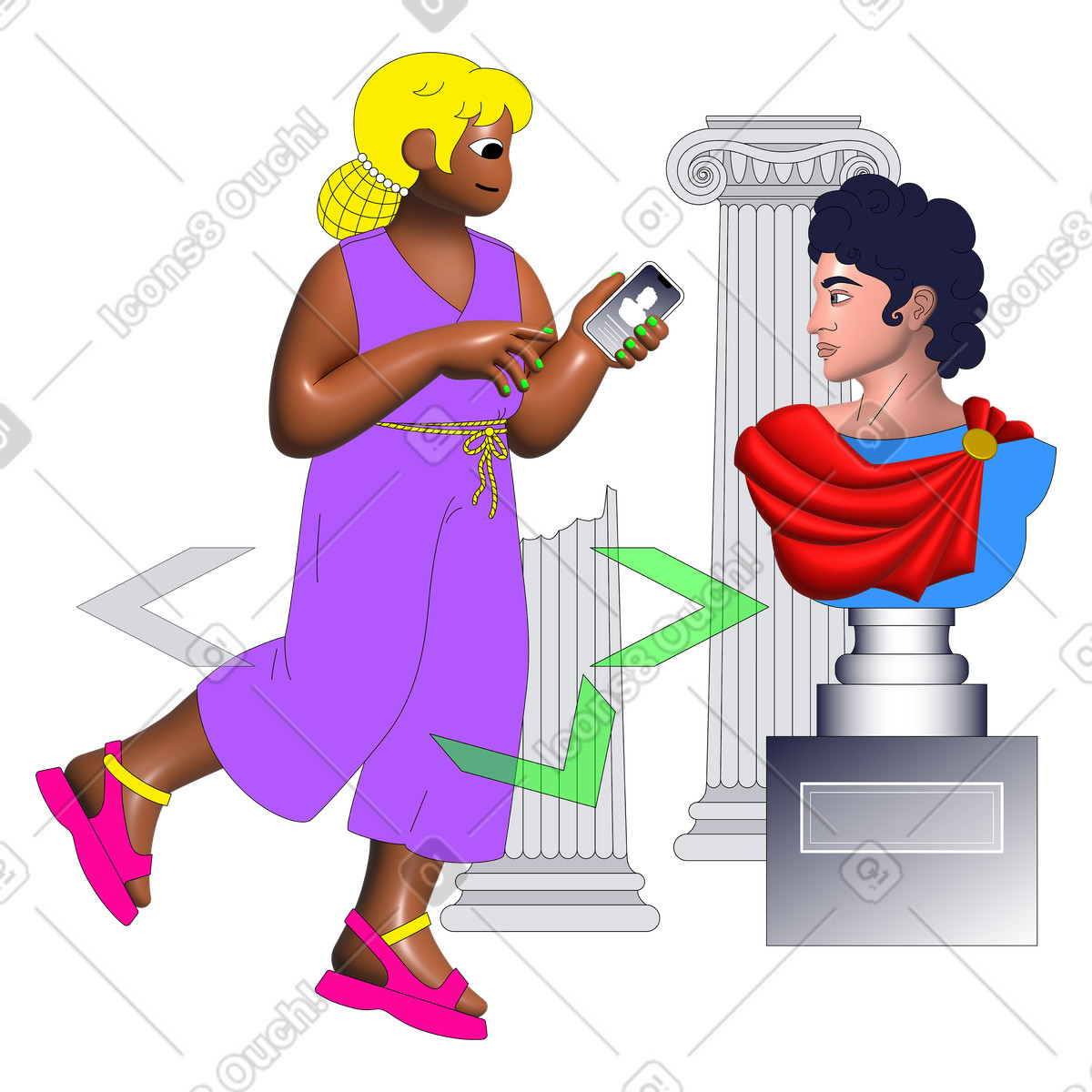 Pop 스타일의 Woman on a virtual museum tour 일러스트레이션 PNG, SVG 다운로드