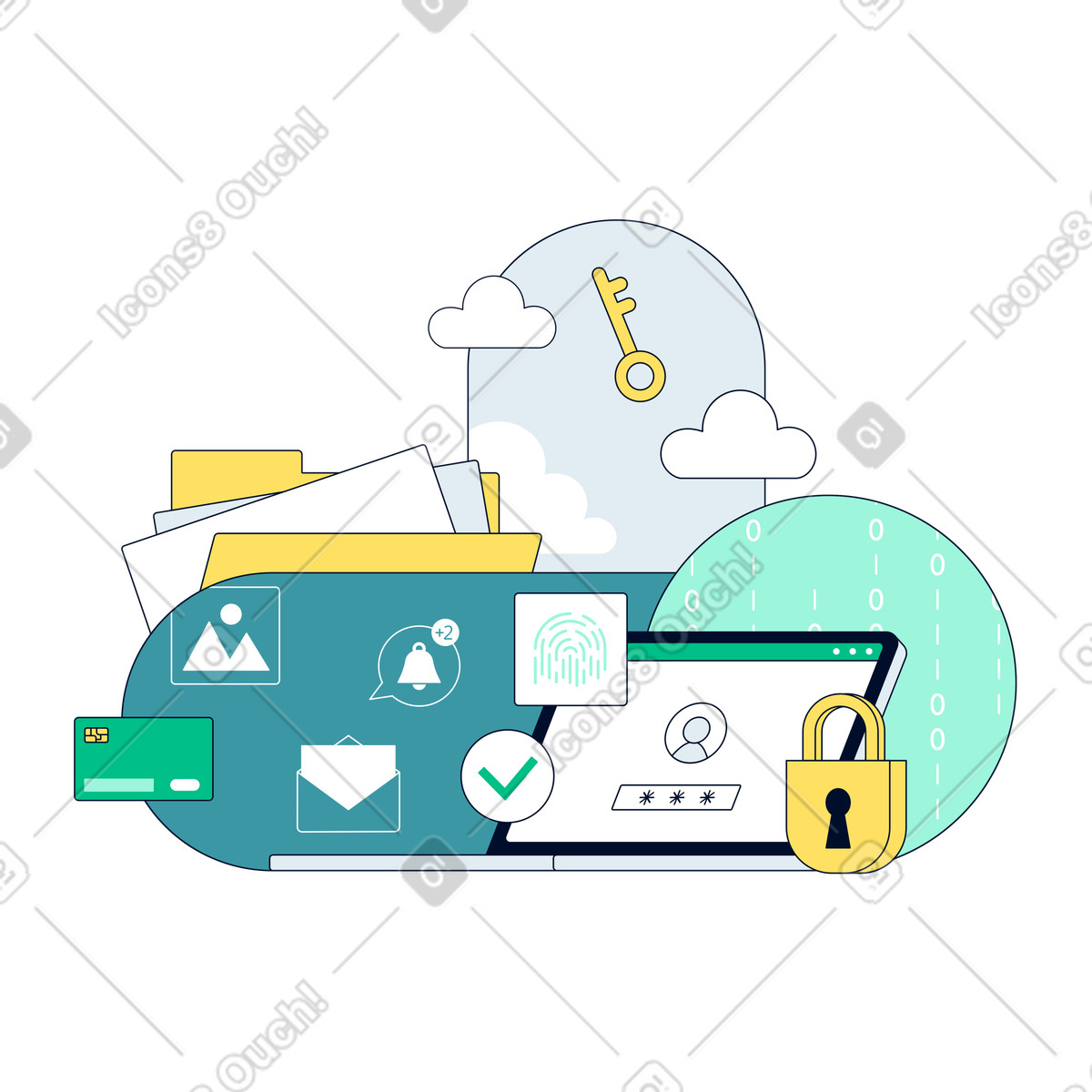 Digital security for online banking, Two-factor authentication and secure login illustration in Teal style download in PNG, SVG