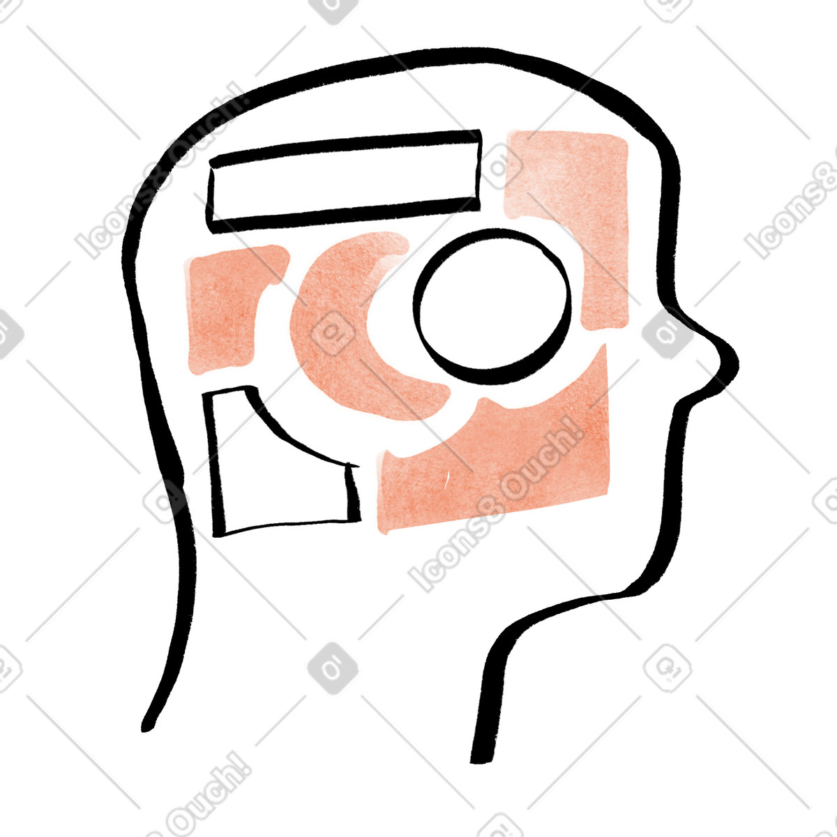 Hand-drawn puzzle assembly within head silhouette, Creative problem solving, Brainstorming and idea generation animated illustration in animation style download in GIF, Lottie (JSON), AE