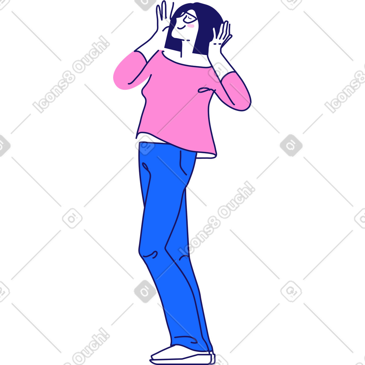 Donna con le mani vicino al viso illustrazione in stile Matey scarica in PNG, SVG