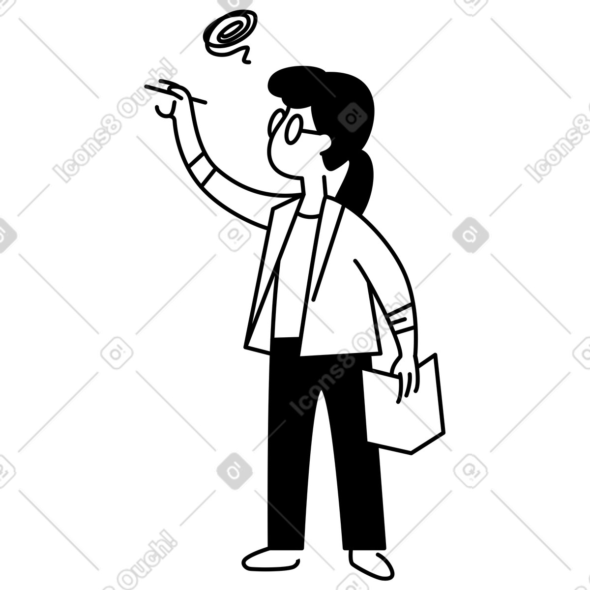 下载 Notion Line Art 风格的 Teacher holding chalk and paper explaining lesson to class 插画，支持 PNG、SVG 格式