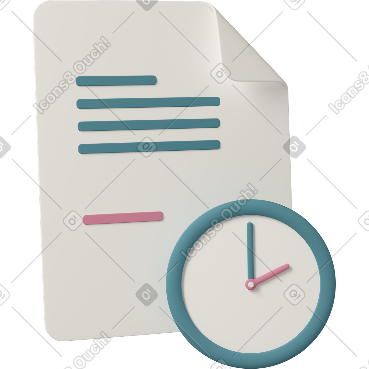3D Casual life 스타일의 Document with clock icon 일러스트레이션 PNG, SVG 다운로드