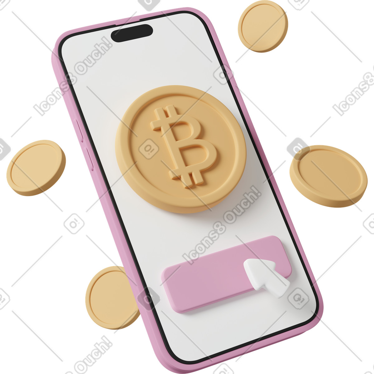 Iphone with digital bitcoin icon, cryptocurrency wallet access-Illustration im 3D Casual life-Stil als Download in PNG, SVG