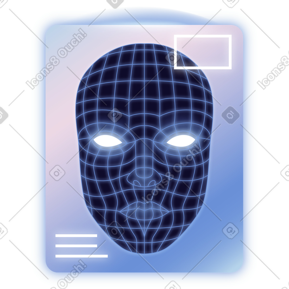 Dimension 스타일의 Authentication system screen displaying digital face mesh for identity verification 일러스트레이션 PNG, SVG 다운로드