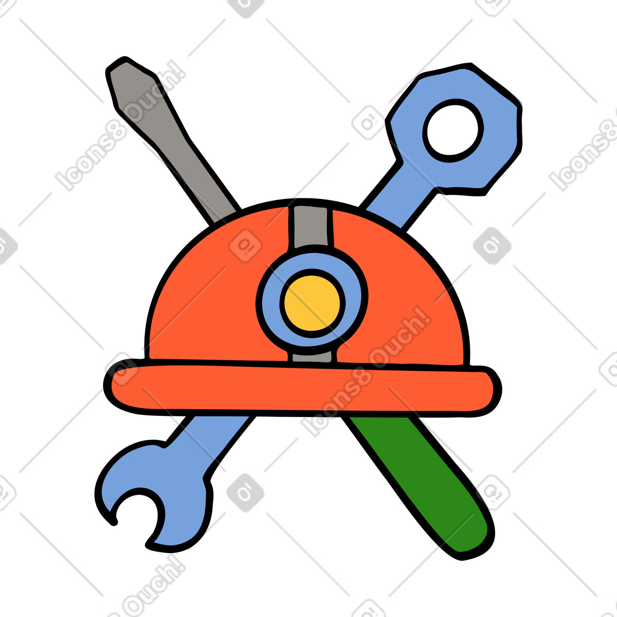 Maintenance tools and hard hat illustration in Comic style download in PNG, SVG