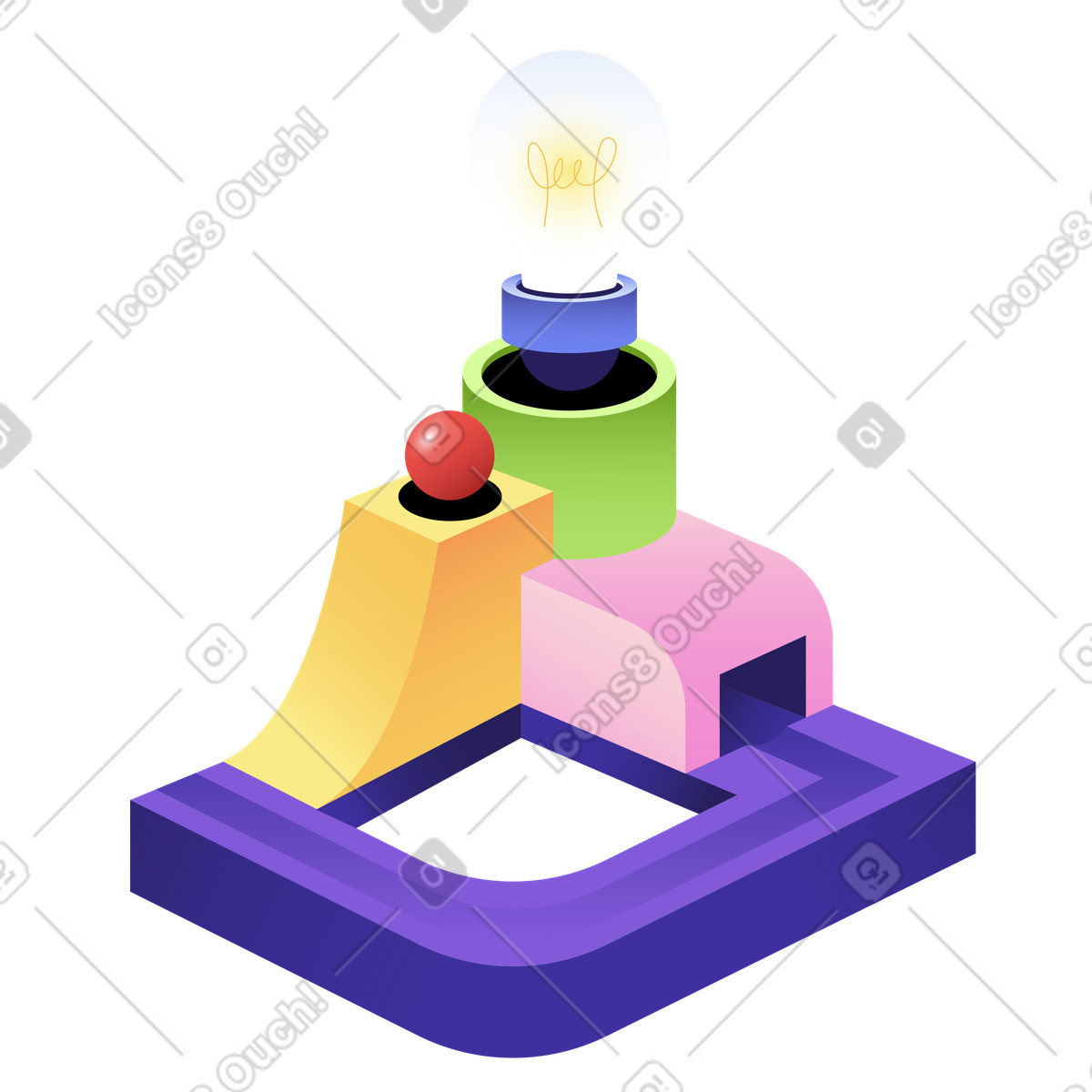 Prozess der entstehung einer innovativen idee-Illustration im Levels-Stil als Download in PNG, SVG