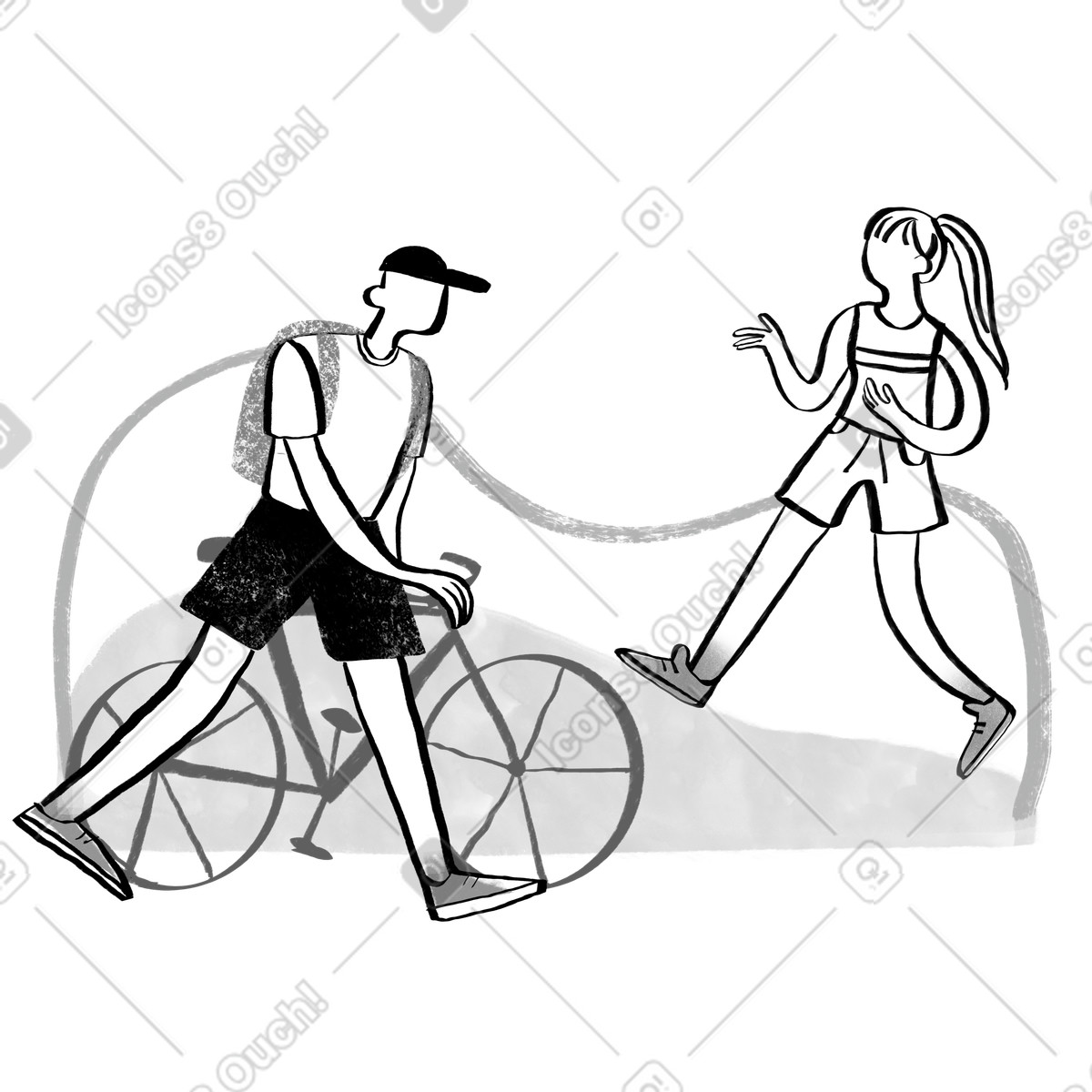 Ilustración Bike and running workout partners, Group fitness in urban park en estilo Company a descargar en PNG y SVG