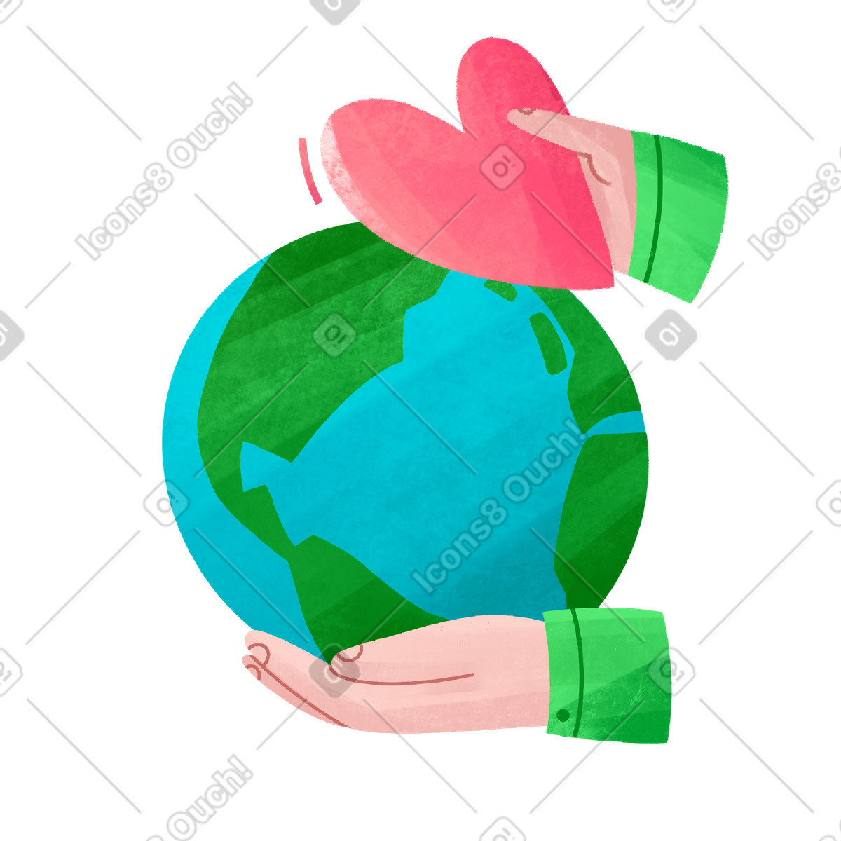 下载 Bonbon 风格的 拿着行星地球的关心的手 插画，支持 PNG、SVG 格式
