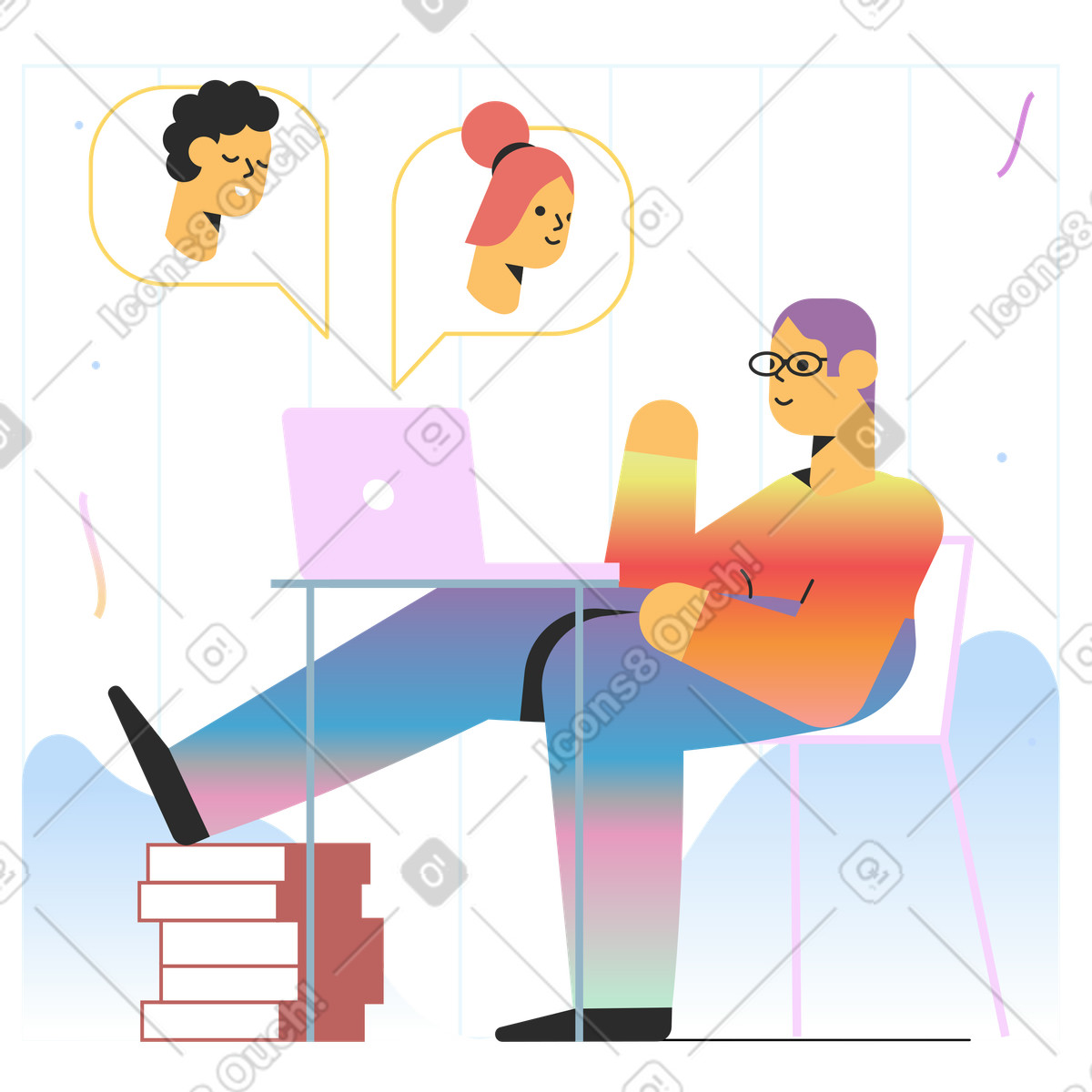 Illustration Homme ayant une réunion en ligne dans le style Marginalia à télécharger aux formats PNG, SVG