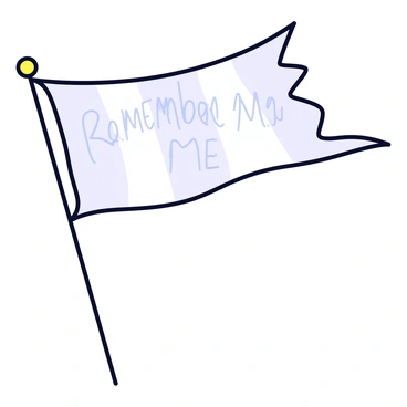 A tattered flag flying at half-mast, with frayed edges and a faded color pattern. The flag has a soft texture, and "Remember Me" is subtly woven into the fabric, appearing as a muted inscription. The flag is mounted on a simple wooden pole, which is weathered and has a rustic finish. The background is uncluttered, allowing the flag to be the central focus of the image.