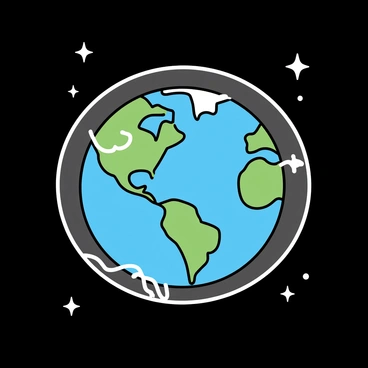 A transparent bubble floats in a dark space, encasing a vibrant depiction of Earth. The Earth is illustrated with blue oceans, green continents, and swirling white clouds. Light reflects off the surface of the bubble, creating a subtle halo effect around it. The bubble itself is perfectly spherical, emphasizing the curvature of the planet inside. The background features scattered stars, adding depth to the scene.