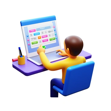 A person organizing their schedule on a digital calendar with colorful markers
