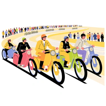 A vintage motorcycle race scene from the 1920s featuring a variety of classic motorcycles. Each bike has a unique design, with some showcasing shiny chrome finishes and others featuring elegant matte colors. The riders are wearing period-appropriate attire, including leather jackets, goggles, and helmets. The background includes a winding dirt track surrounded by cheering spectators, dressed in vintage clothing. The sky is clear, allowing the sunlight to illuminate the scene, highlighting the excitement and speed of the race.