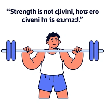 A motivational poster featuring the quote "Strength is not given, it is earned" prominently displayed at the top in bold letters. Below the quote, there is an illustration of a strong athlete with defined muscles, demonstrating proper form while performing barbell rows. The athlete is wearing a fitted workout tank top and shorts, showcasing their determination and focus. The background is a simple gradient that complements the colors in the illustration, emphasizing the athlete's effort and the empowering message of the quote.