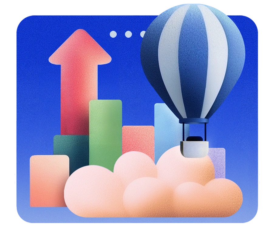 Geometric shapes and symbols representing finance and vision - Grainy style illustration