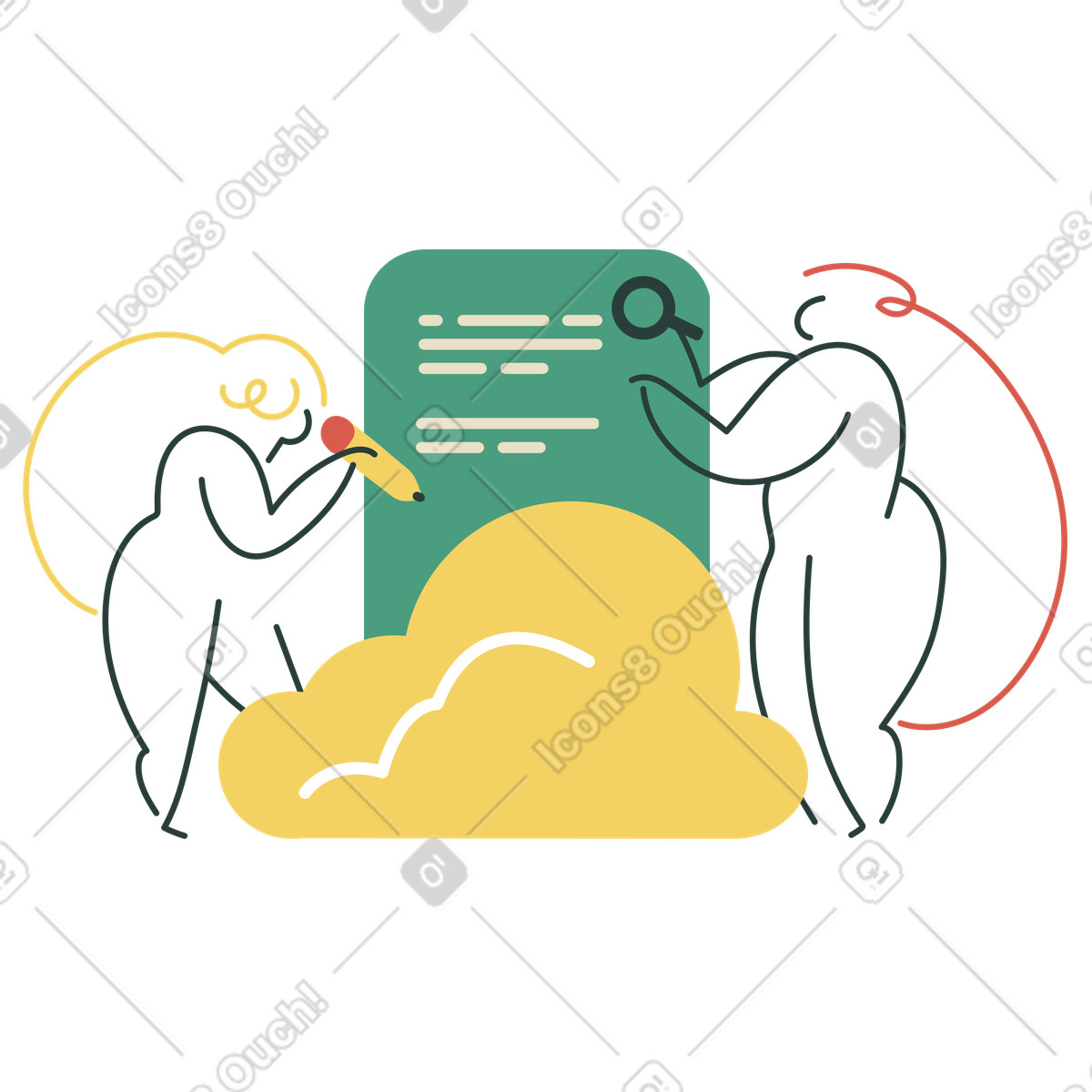 Illustration Collaboration cloud avec des femmes travaillant sur un projet dans le style Macaroni à télécharger aux formats PNG, SVG