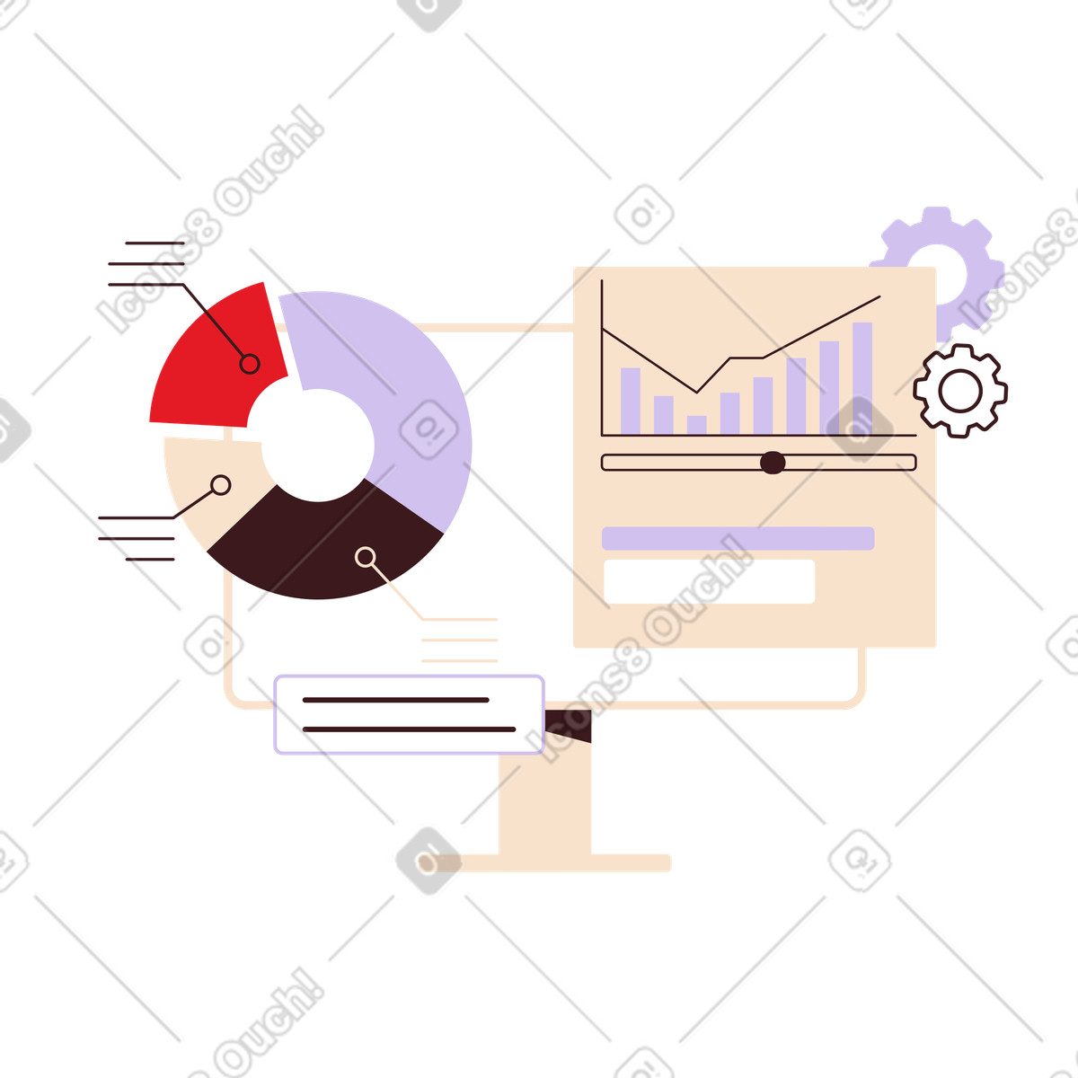 Computer screen with charts and graphs, Digital marketing analytics dashboard illustration in Folks style download in PNG, SVG