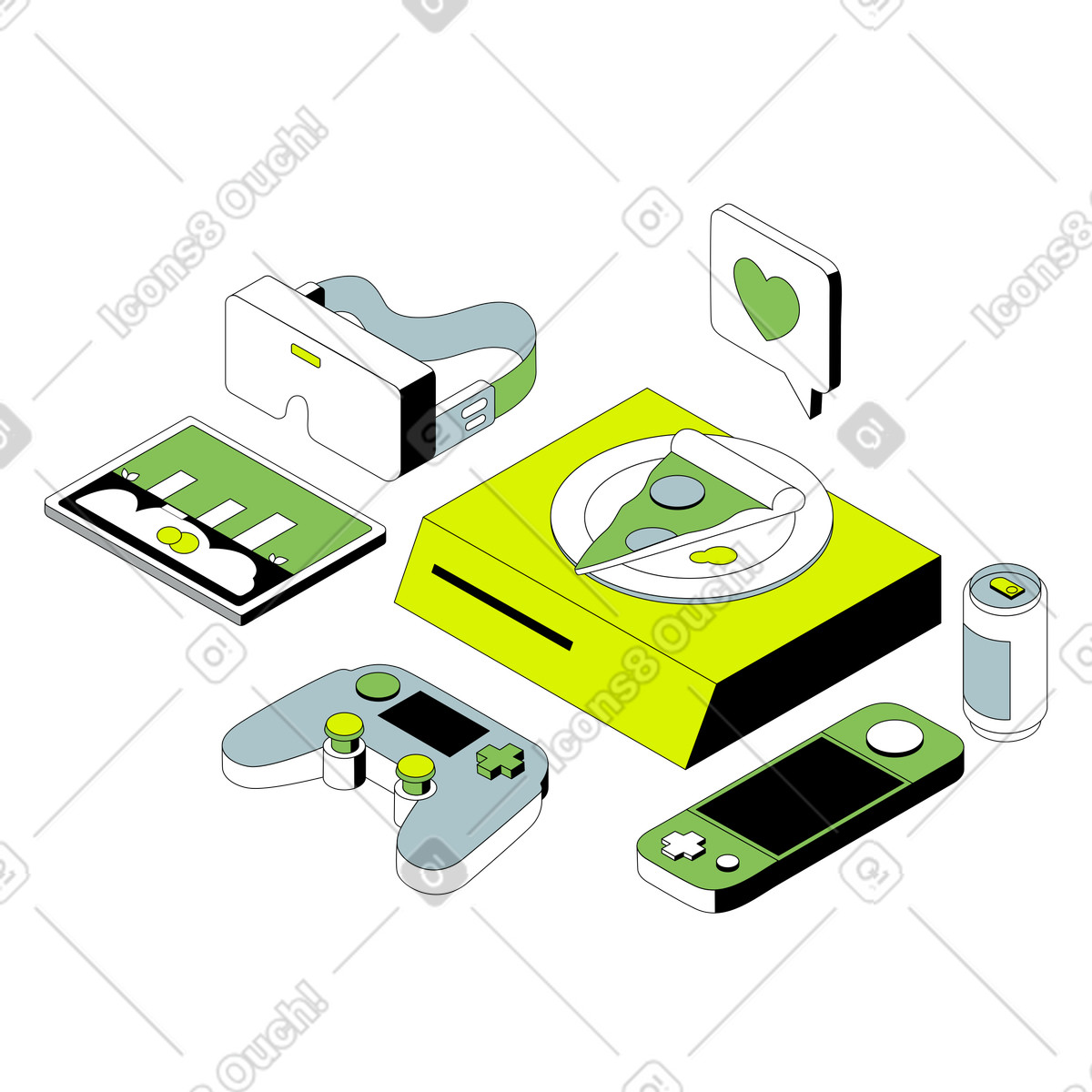 Console e accessori per videogiochi illustrazione in stile Isometric scarica in PNG, SVG