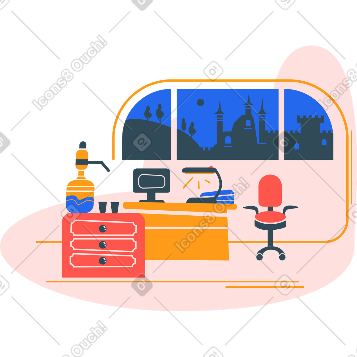 Office background with furniture-Illustration im Kingdom-Stil als Download in PNG, SVG