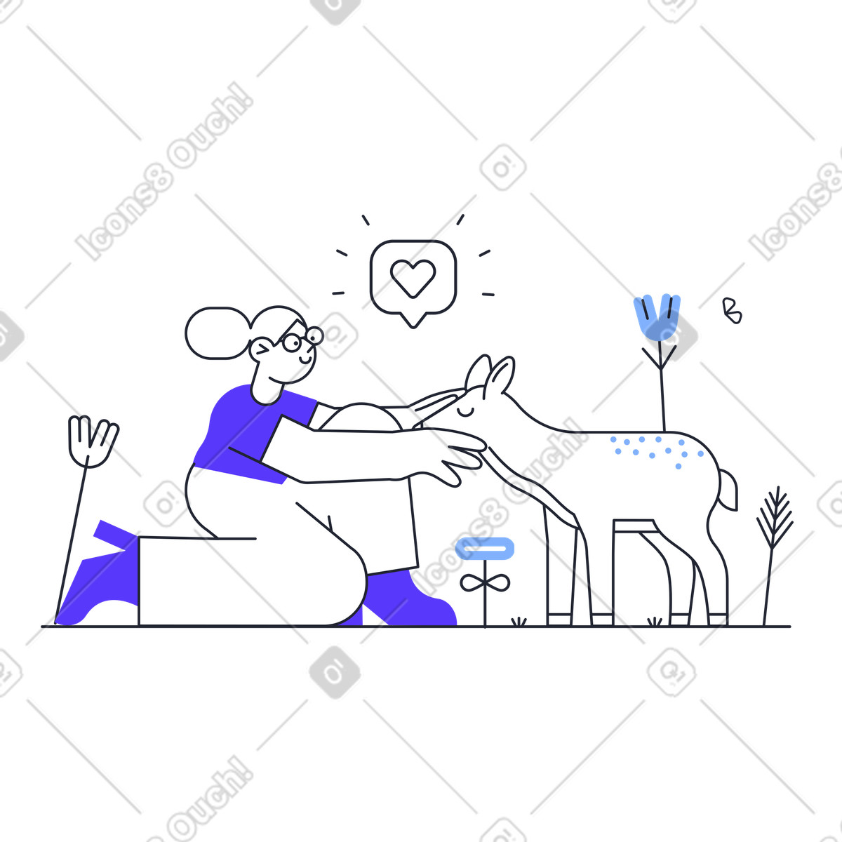 下载 Pablita 风格的 照顾小鹿的女人 插画，支持 PNG、SVG 格式