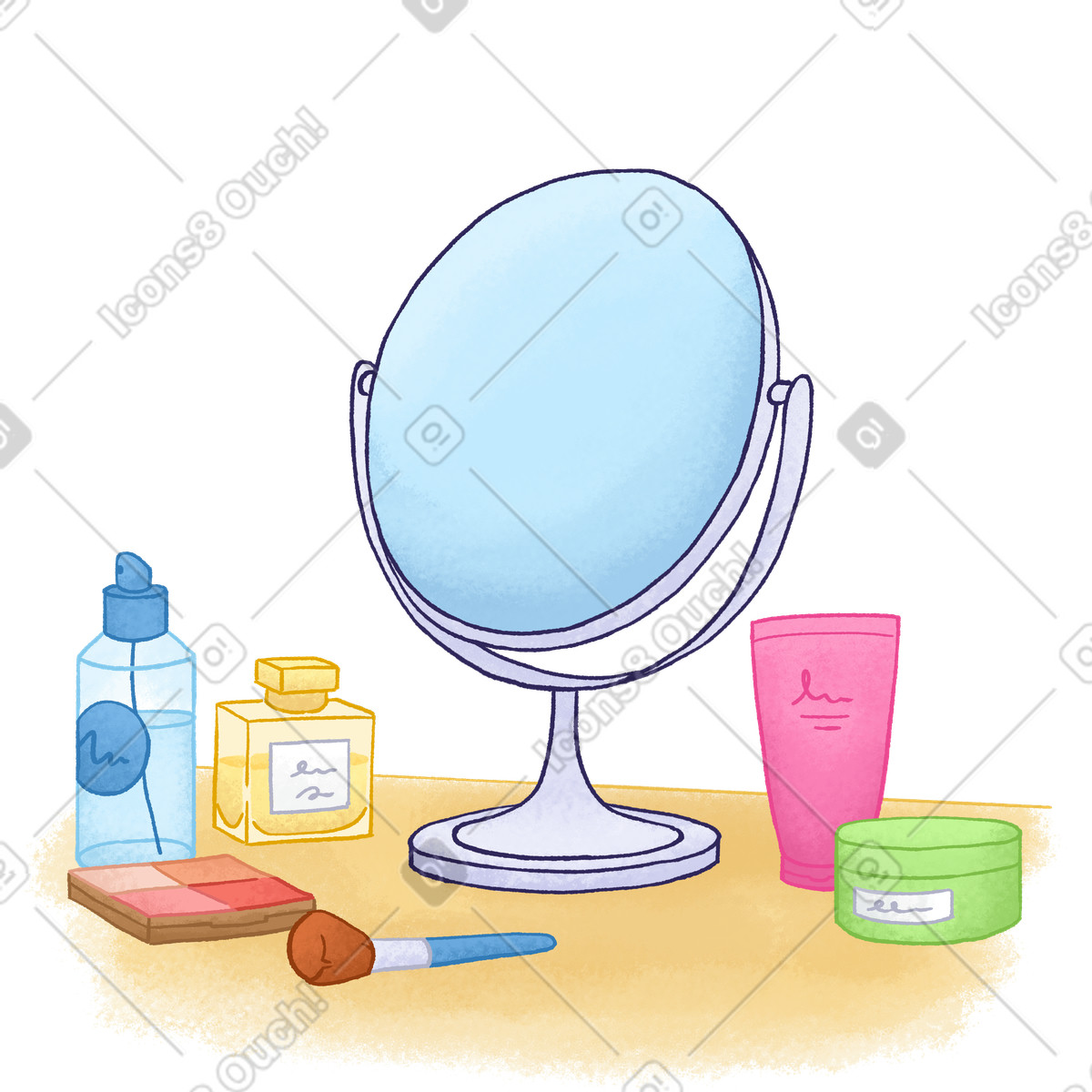Mirror and cosmetics for personal care illustration in Hue style download in PNG, SVG