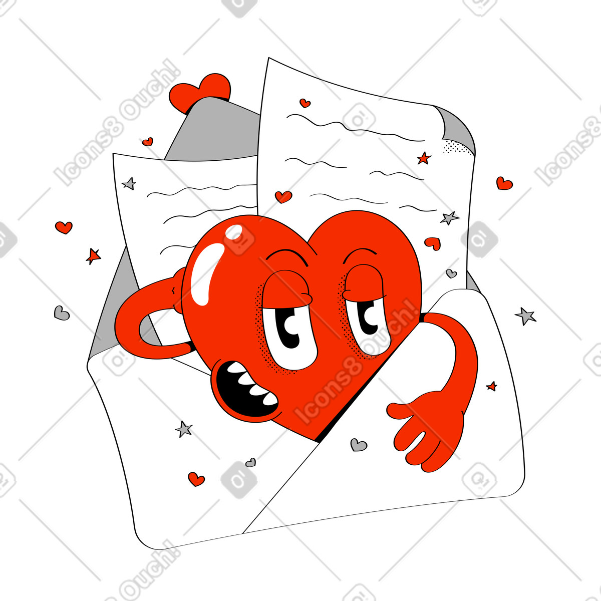 Love letter with flirty heart and confetti illustrazione in stile Looney scarica in PNG, SVG