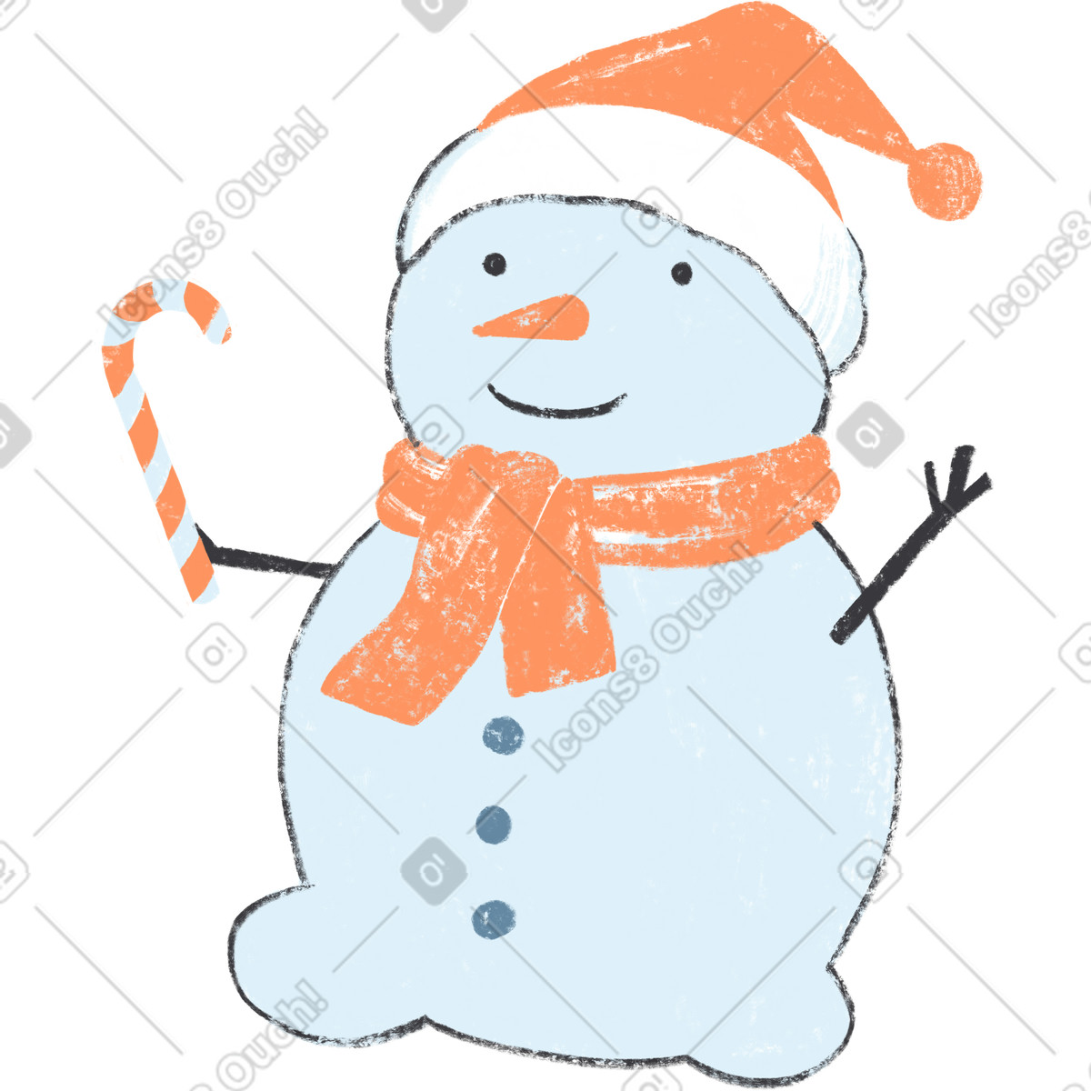 Christmas snowman in red hat and scarf illustration Chalky style download PNG, SVG