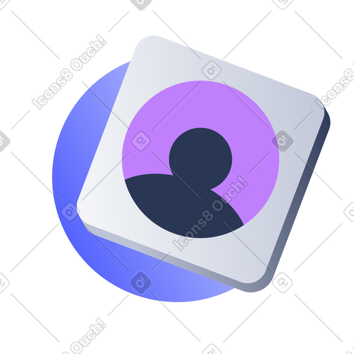 User profile avatar on square button, online identity and personal account illustration in Lucent style download in PNG, SVG