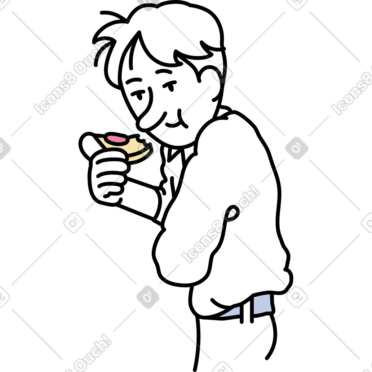 Giovane che mangia pizza illustrazione in stile Notes scarica in PNG, SVG