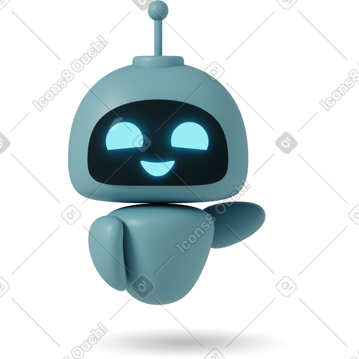 Ilustración Gpt robot happy raising right arm en estilo 3D Casual life a descargar en PNG y SVG